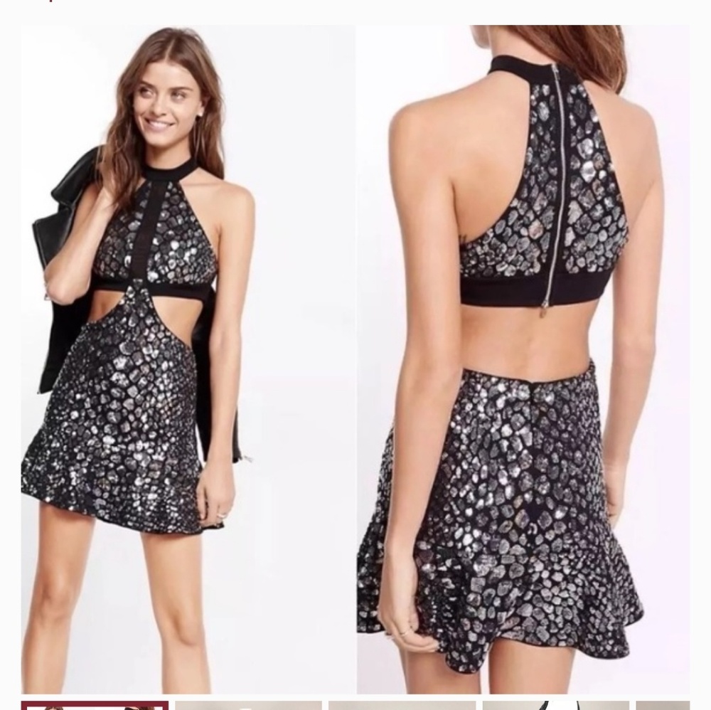 Express black sequin cut-out dress x small nwt
